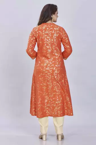  rust pure cotton three quarter sleeves long kurta