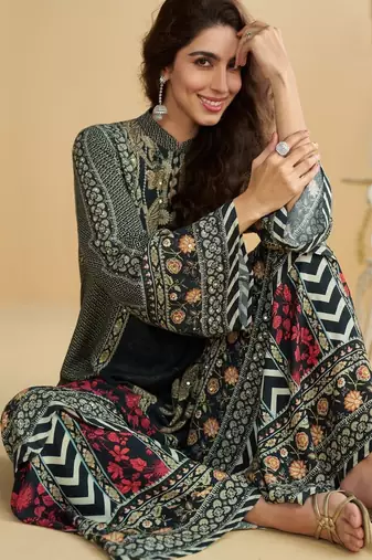 shantoon silk blend Midnight Black Fusion Print Co-ord Set 