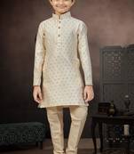 Beige banarasi jacquard woven kurta pajama for boys