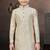 Beige banarasi jacquard woven kurta pajama for boys