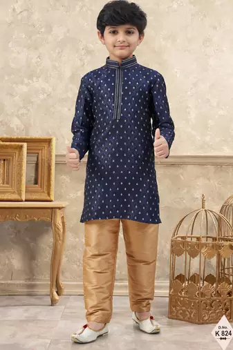 Blue banarasi jacquard woven kurta pajama for boys
