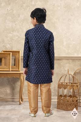 Blue banarasi jacquard woven kurta pajama for boys 3