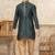 Green banarasi jacquard woven kurta pajama for boys