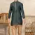 Green banarasi jacquard woven kurta pajama for boys