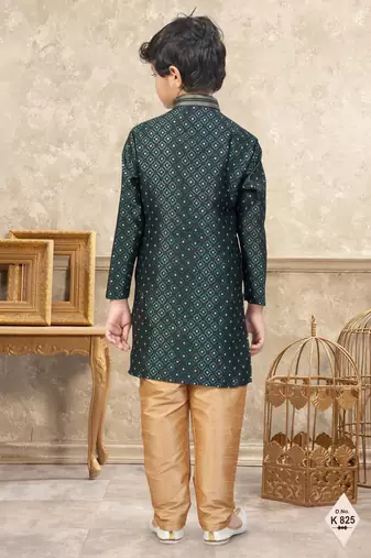 Green banarasi jacquard woven kurta pajama for boys