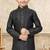 Black banarasi jacquard woven kurta pajama for boys