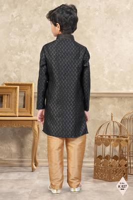 Black banarasi jacquard woven kurta pajama for boys 3