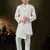 Cream dupion silk embroidered indo western set for boys