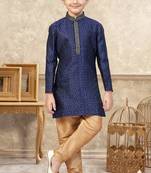 Blue banarasi jacquard woven kurta pajama for boys