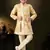 Yellow dupion silk embroidered indo western set for boys