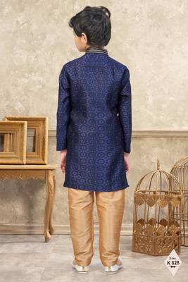 Blue banarasi jacquard woven kurta pajama for boys 3