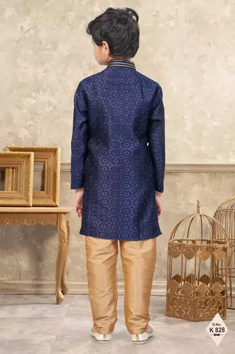 Blue banarasi jacquard woven kurta pajama for boys