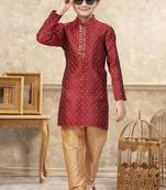 Maroon banarasi jacquard woven kurta pajama for boys