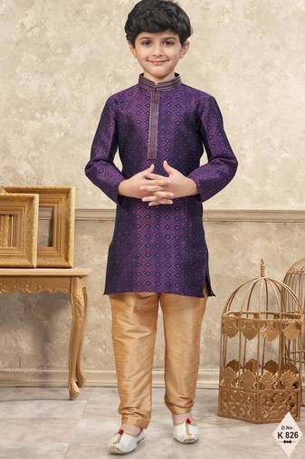 Wine banarasi jacquard woven kurta pajama for boys