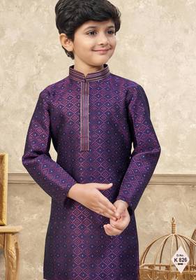 Wine banarasi jacquard woven kurta pajama for boys 2