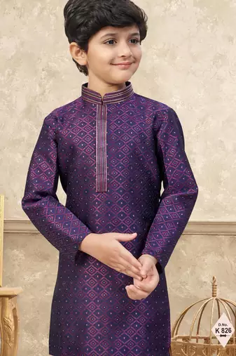 Wine banarasi jacquard woven kurta pajama for boys