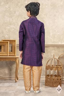 Wine banarasi jacquard woven kurta pajama for boys 3