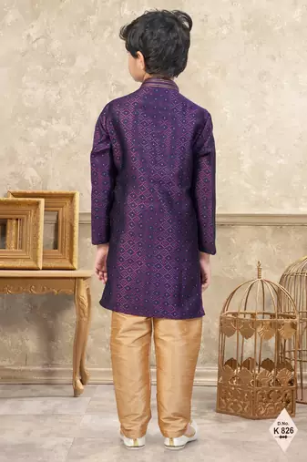 Wine banarasi jacquard woven kurta pajama for boys