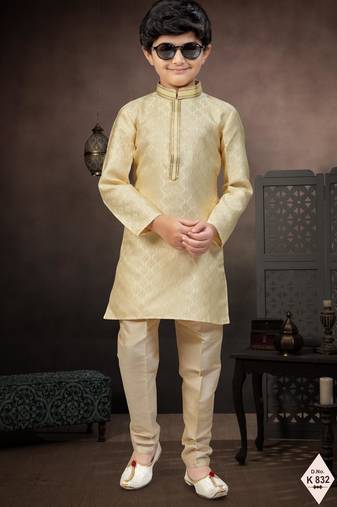 Gold banarasi jacquard woven kurta pajama for boys