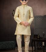 Gold banarasi jacquard woven kurta pajama for boys