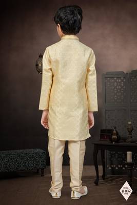 Gold banarasi jacquard woven kurta pajama for boys 3