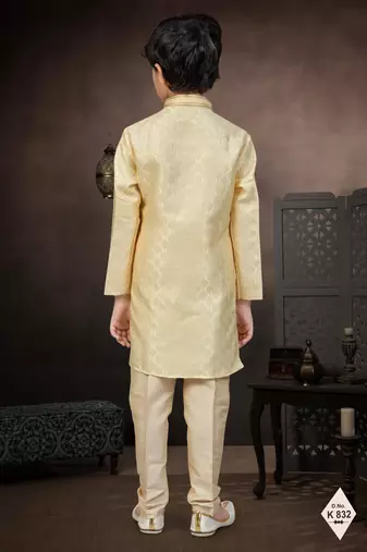 Gold banarasi jacquard woven kurta pajama for boys