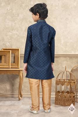 Blue banarasi jacquard woven kurta pajama for boys 3