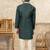 Green banarasi jacquard woven kurta pajama for boys