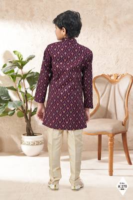 Maroon dupion silk embroidered indo western set for boys 3