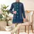 Blue dupion silk embroidered indo western set for boys