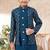 Blue dupion silk embroidered indo western set for boys