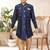 Blue dupion silk embroidered indo western set for boys