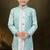 Green dupion silk embroidered indo western set for boys