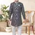 Blue dupion silk embroidered indo western set for boys