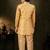 Gold dupion silk embroidered indo western set for boys
