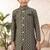 Green dupion silk embroidered indo western set for boys