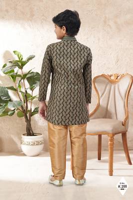Green dupion silk embroidered indo western set for boys 3