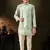 Green dupion silk embroidered indo western set for boys