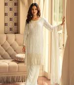 White georgette free size stitched suit with embroidery & beads work
