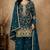Teal chinon free size stitched plazzo suit with embroidery work