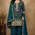 Teal chinon free size stitched plazzo suit with embroidery work
