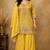 Yellow chinon free size stitched plazzo suit with embroidery work