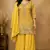 Yellow chinon free size stitched plazzo suit with embroidery work