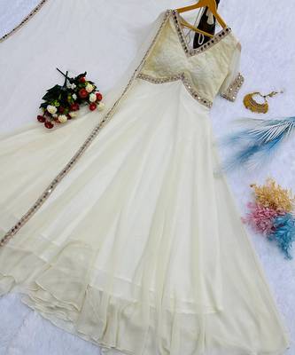 Cream mirror-work georgette Gown. 5