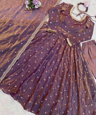 Dual-tone purple metallic silk blend anarkali set 5