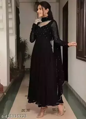 Black stone work full flared anarkali with dupatta 1