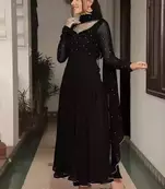 Black stone work full flared anarkali with dupatta