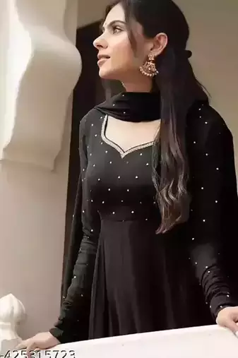 Black stone work full flared anarkali with dupatta