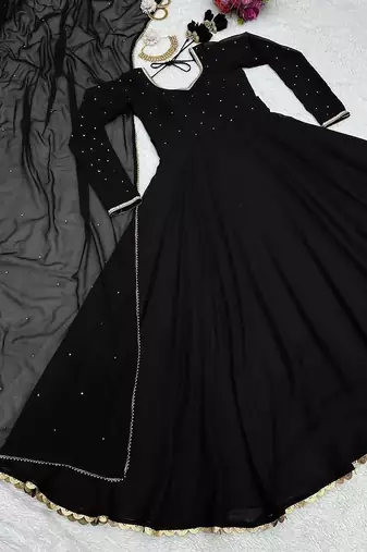 Black stone work full flared anarkali with dupatta