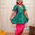 Green woven lurex silk top with afgani salwar and dupatta set for girls
